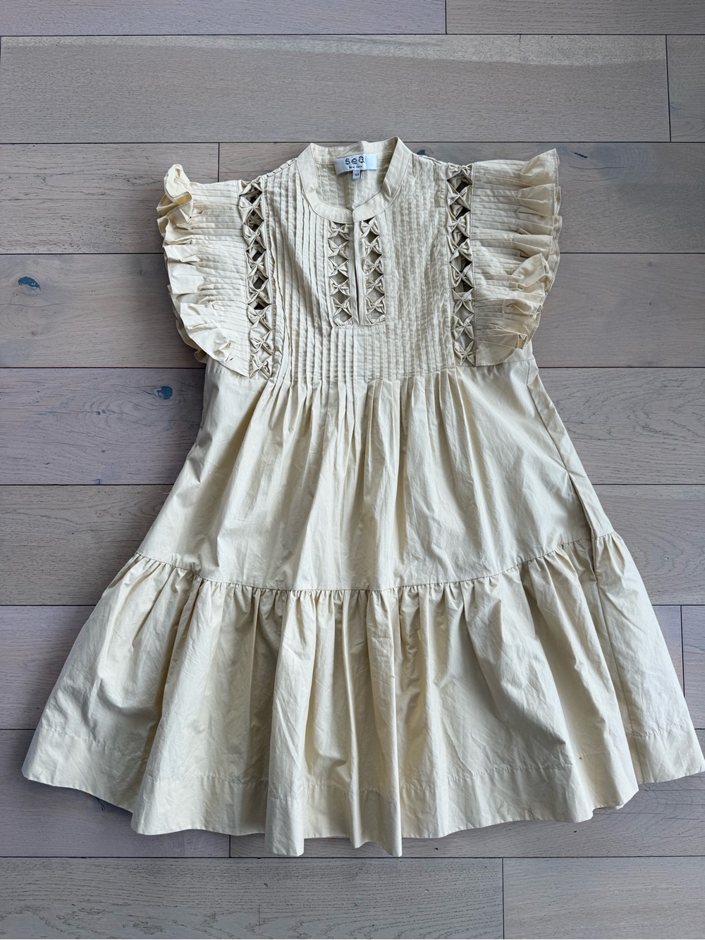 Sea New York Cream Ruffle-Sleeve Cotton Mini Dress